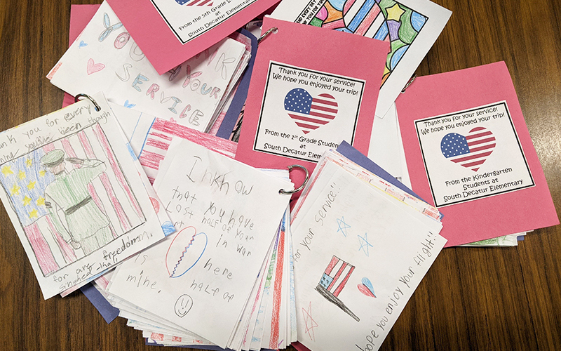 Hand-written student thank you cards to Purple Star (Military) families