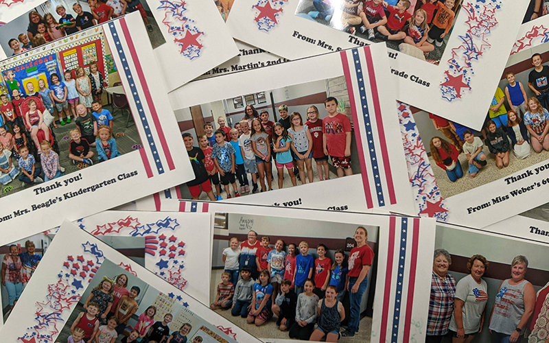 Classroom group photos printed on patriotic stationary